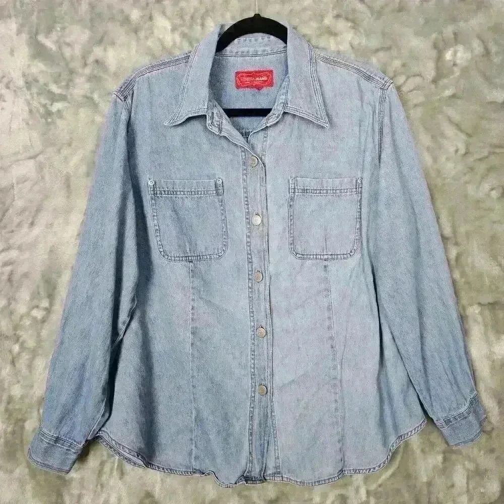 Vtg 90s Venezia Jacket Womens L Blue Denim Western Cowgirl Rodeo